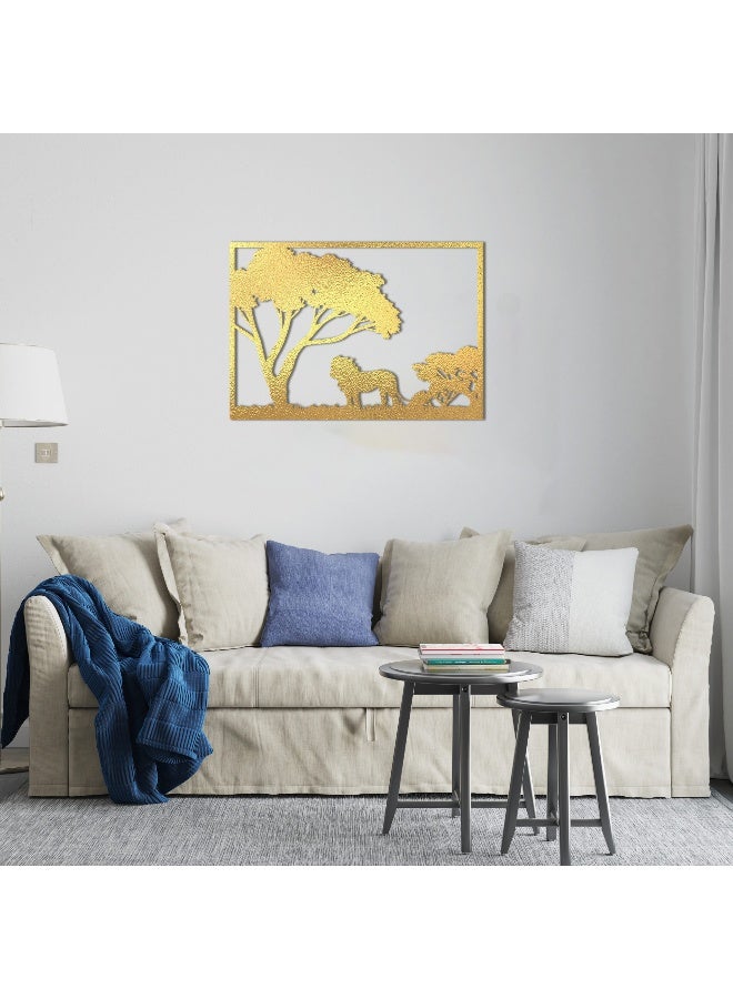 هوم جاليري جدارية خشب شكل الاسد ديكور حائط 60X80 سم - Image 1