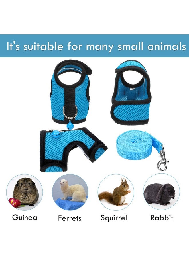 SATINIOR 2 Pieces Guinea Pig Clothes Baby Ferret Rats Hamster Soft Mesh Harness Leash Vest Set with Bell for Guinea Pigs, Hamster, Ferret, Rabbit, Chinchilla and Similar Small Animals (Blue, Black,S) - Image 3