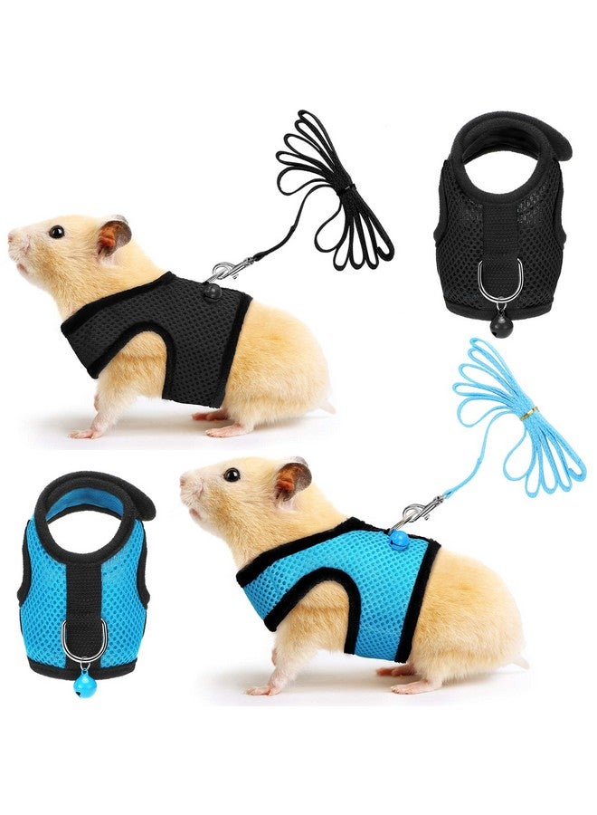 SATINIOR 2 Pieces Guinea Pig Clothes Baby Ferret Rats Hamster Soft Mesh Harness Leash Vest Set with Bell for Guinea Pigs, Hamster, Ferret, Rabbit, Chinchilla and Similar Small Animals (Blue, Black,S) - Image 1