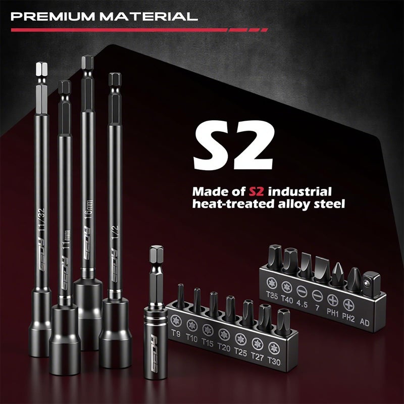 SEDY Nut Driver Impact Bit Set - 31-Piece Magnetic Socket Impact Drill Bit Tool Sets Extra Long Hex Nut Setter Driver Holder - Metric SAE Screwdriver Bits 1/4 Drive Shank Adapter Extension - Image 5