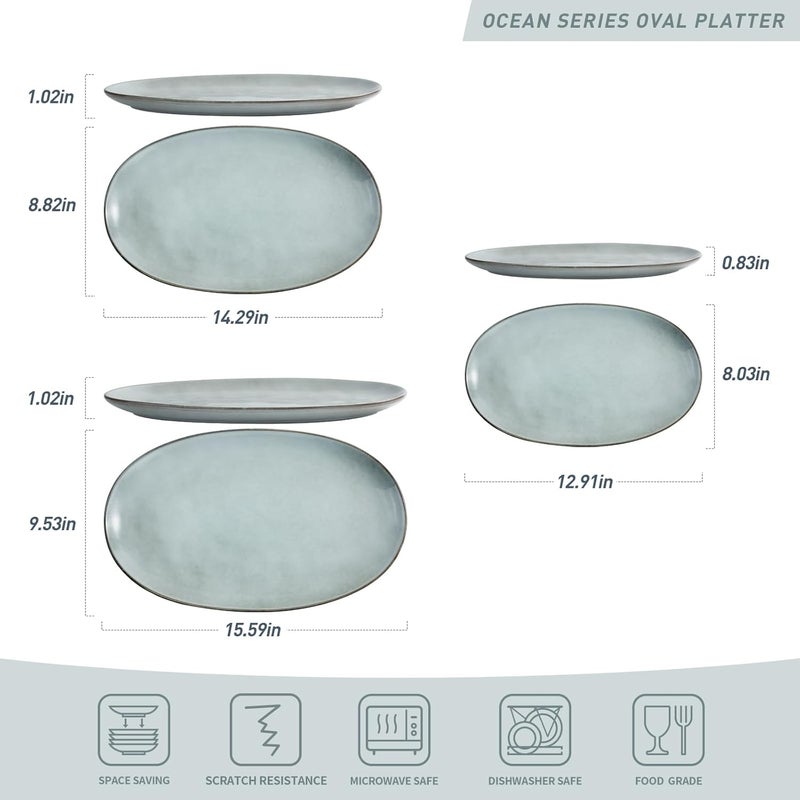 famiware Serving Platter Oval 1559143129 inch Serving Dishes for Entertaining Serving Bowls Microwave Safe Stonware Serving Trays for Party Turkey Cheese Ocean Series Grey - Image 2