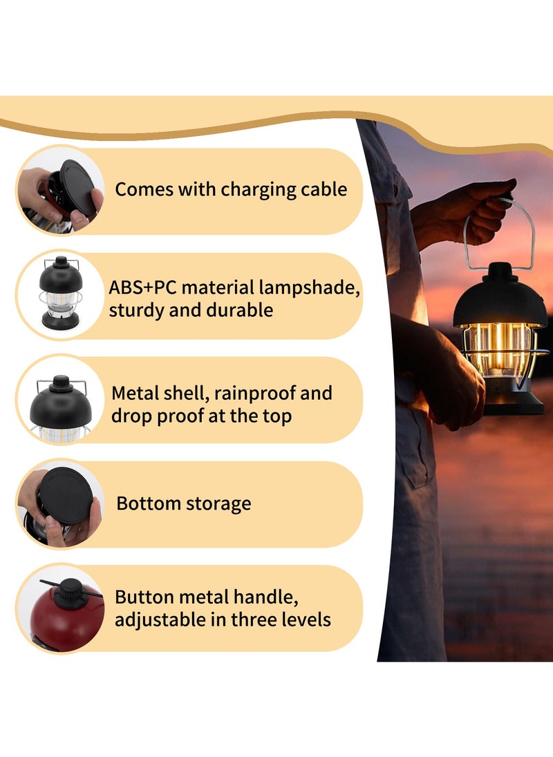 LED Vintage Camping Lantern Wall Light Rechargeable USB Rechargeable Camping Light Porch Sconces Outdoor Waterproof Hanging Portable Outside Yard Garden Black - pzsku/Z9CC23BBC29408139EC69Z/45/_/1736223355/05209a4f-1658-436d-954f-2e66ead82cab