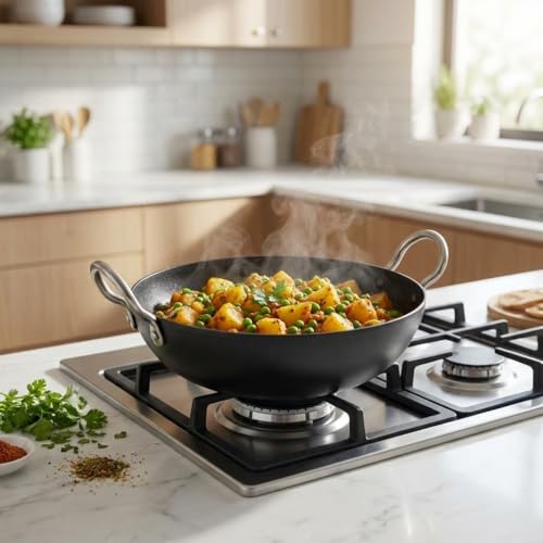 LAZYwindow Pre-Seasoned Traditional Iron Kadhai | Restaurant-Quality Deep Bottom Kadai | 19cm Professional Frying Pan | Authentic Indian Cooking - Image 2