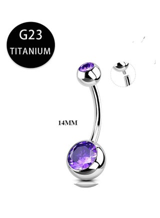 زر بطن تيتانيوم فاخر مرصع ب zirconia للنساء - 14مم مضاد للحساسية بشكل كامل، أنيق ومقاوم للبشرة الحساسة