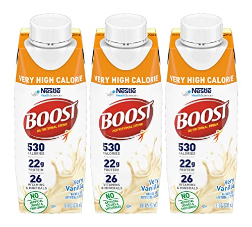 Boost Very High Calorie Nutritional Drink Very Vanilla, Made with Natural Vanilla Flavor & No Artificial Flavors, Colors & Sweeteners, 8 FL OZ (Pack of 3) - Image 1