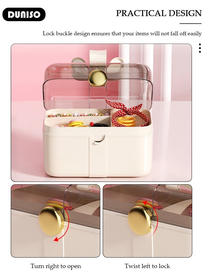 DUNISO 2 Layers Hair Accessories Storage Box with Lid, Hairband Hair Clip Jewelry Organizer, Lockable Desktop Storage Box, Portable Medicine Storage Box, Multipurpose Organizer Case for Hair Clips, Makeup, Sewing Art - Image 2