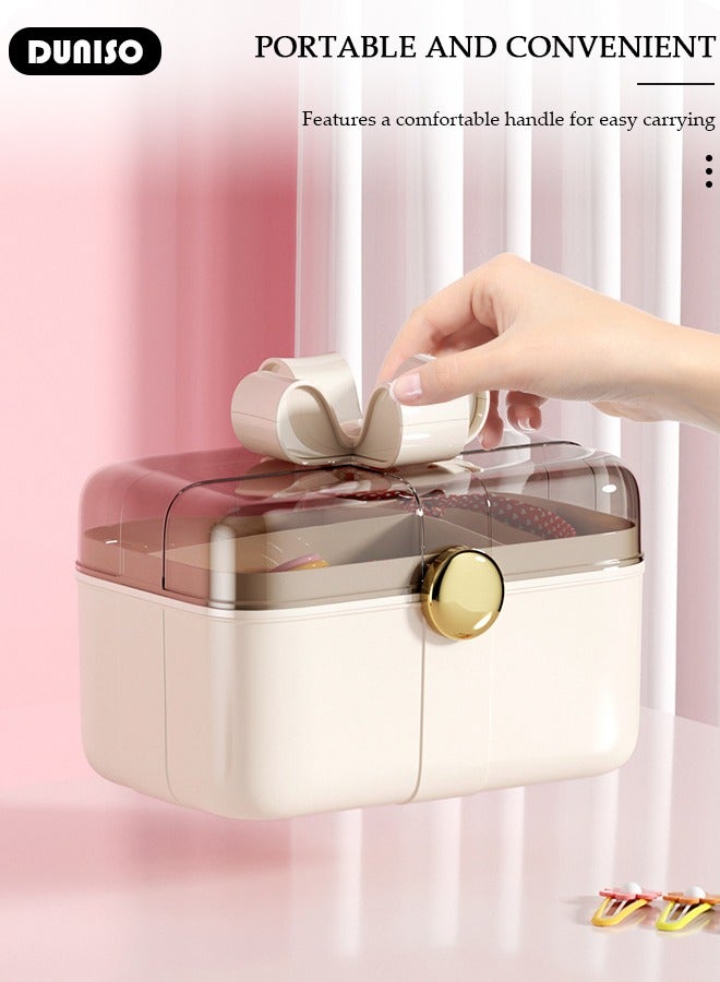 DUNISO 2 Layers Hair Accessories Storage Box with Lid, Hairband Hair Clip Jewelry Organizer, Lockable Desktop Storage Box, Portable Medicine Storage Box, Multipurpose Organizer Case for Hair Clips, Makeup, Sewing Art - Image 3