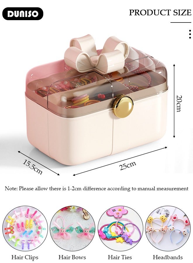 DUNISO 2 Layers Hair Accessories Storage Box with Lid, Hairband Hair Clip Jewelry Organizer, Lockable Desktop Storage Box, Portable Medicine Storage Box, Multipurpose Organizer Case for Hair Clips, Makeup, Sewing Art - Image 4