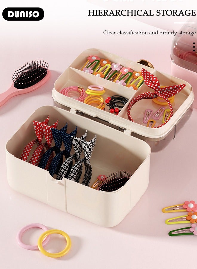 DUNISO 2 Layers Hair Accessories Storage Box with Lid, Hairband Hair Clip Jewelry Organizer, Lockable Desktop Storage Box, Portable Medicine Storage Box, Multipurpose Organizer Case for Hair Clips, Makeup, Sewing Art - Image 5