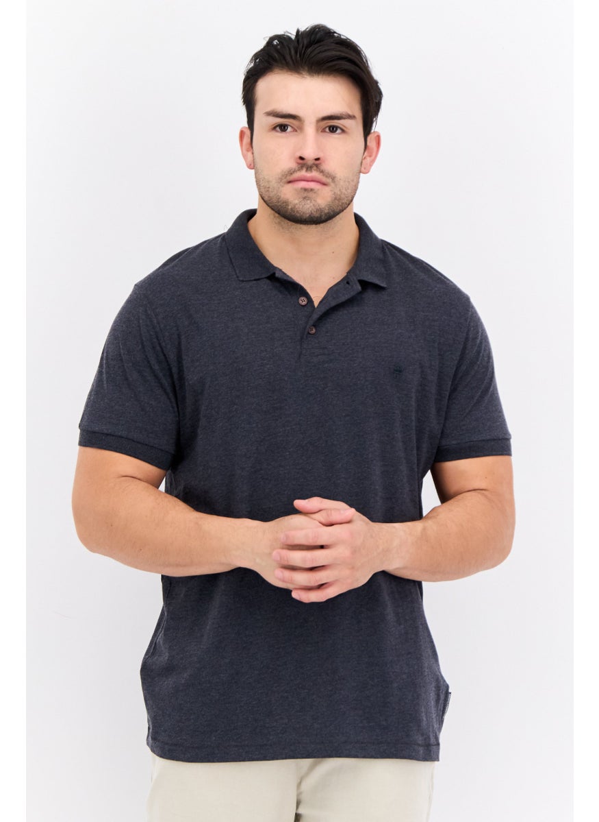 French Connection Men Regular Fit Short Sleeves Heather Polo T-Shirt, Charcoal  - Image 1