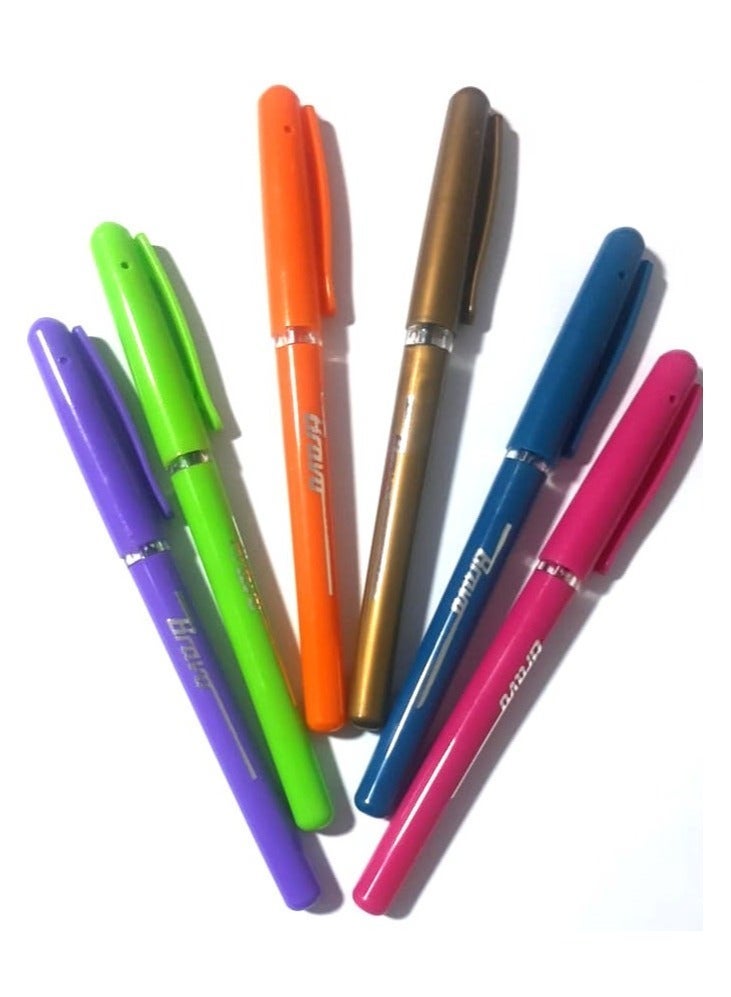 Bravo High Quality Fancy Ball Point Pens Extra Smooth Writing Pack Of 6 Pieces For Office And School - Multi Color - Image 4