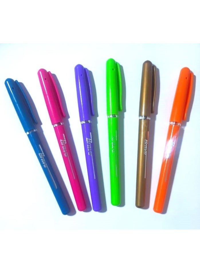 Bravo High Quality Fancy Ball Point Pens Extra Smooth Writing Pack Of 6 Pieces For Office And School - Multi Color - Image 5
