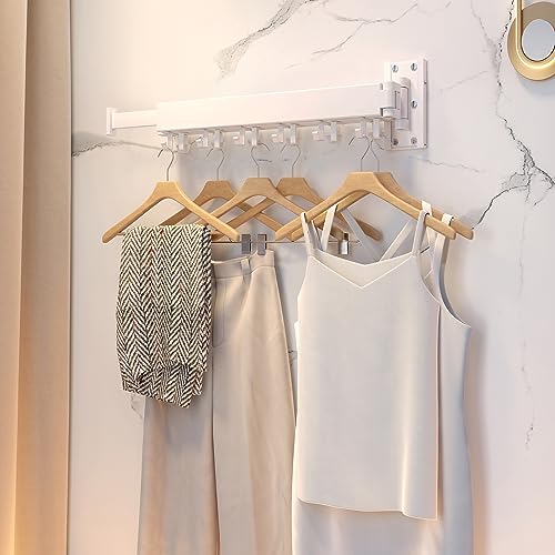 ZdwCyl Clothes Drying Rack,Laundry Space Saver Wall Mounted,Retractable,Collapsible(Tri-Fold), White Color Rack Clothing - Image 4