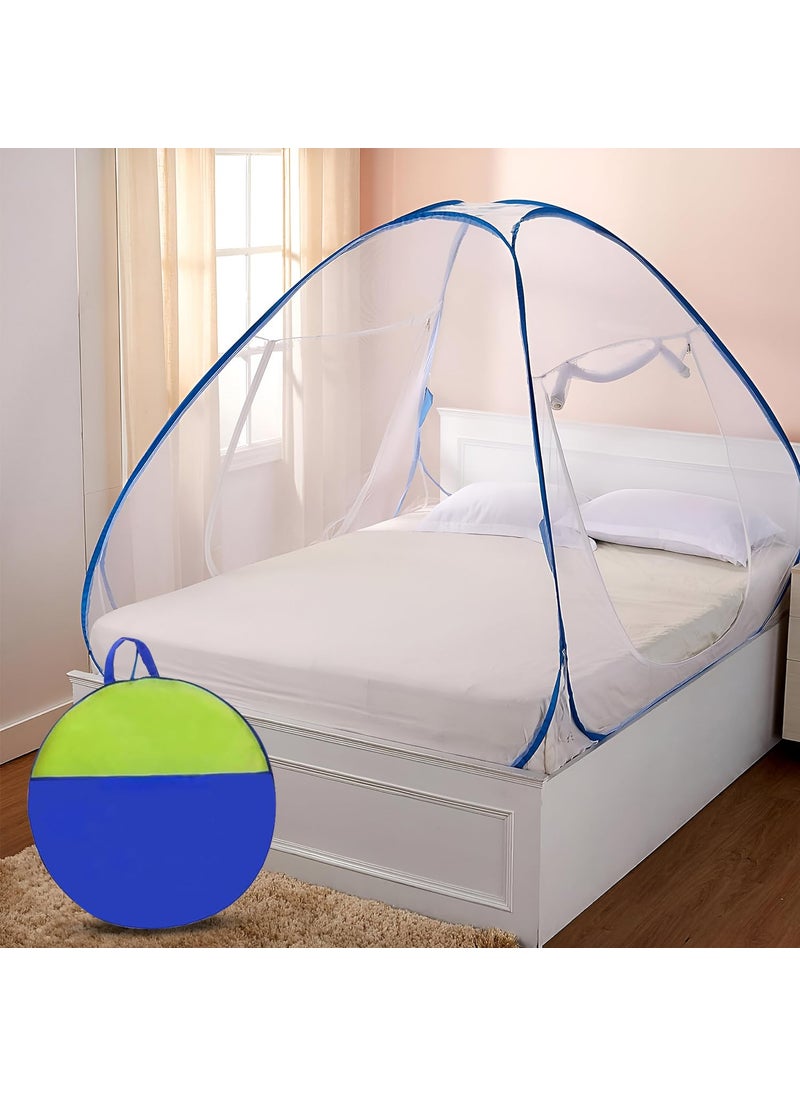 Senego Senego by Trendy Home Mosquito Net for KingSize Bed Foldable Machardani 30GSM Polyester Mesh PVC Coated Corrosion Resistant Steel Wire Blue  - Image 1