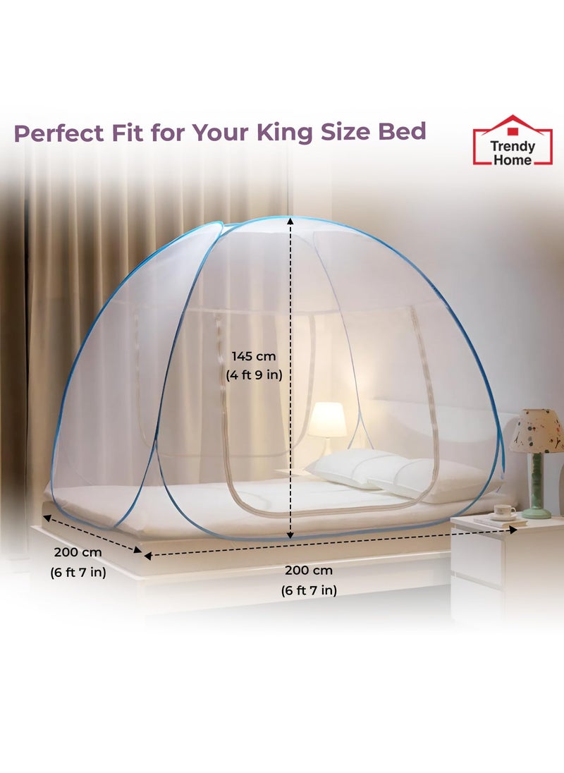 Senego Senego by Trendy Home Mosquito Net for KingSize Bed Foldable Machardani 30GSM Polyester Mesh PVC Coated Corrosion Resistant Steel Wire Blue  - Image 5
