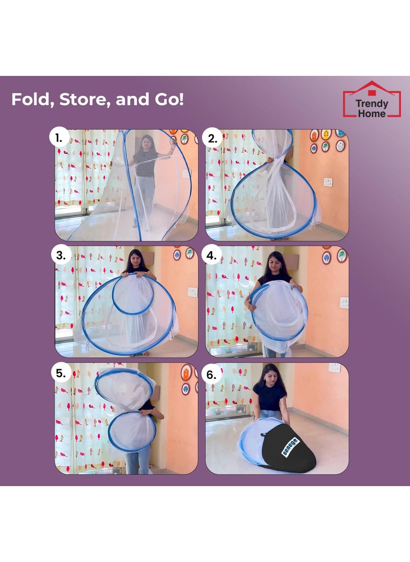 Senego Senego by Trendy Home Mosquito Net for KingSize Bed Foldable Machardani 30GSM Polyester Mesh PVC Coated Corrosion Resistant Steel Wire Blue  - Image 3