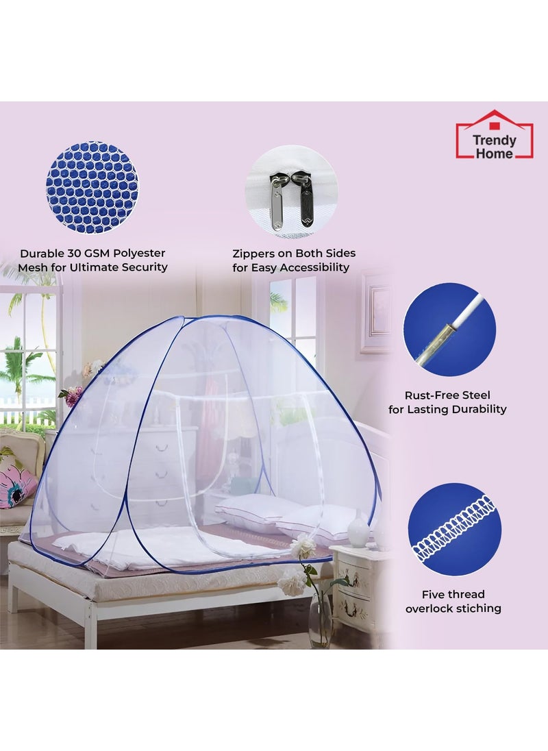Senego Senego by Trendy Home Mosquito Net for KingSize Bed Foldable Machardani 30GSM Polyester Mesh PVC Coated Corrosion Resistant Steel Wire Blue  - Image 4