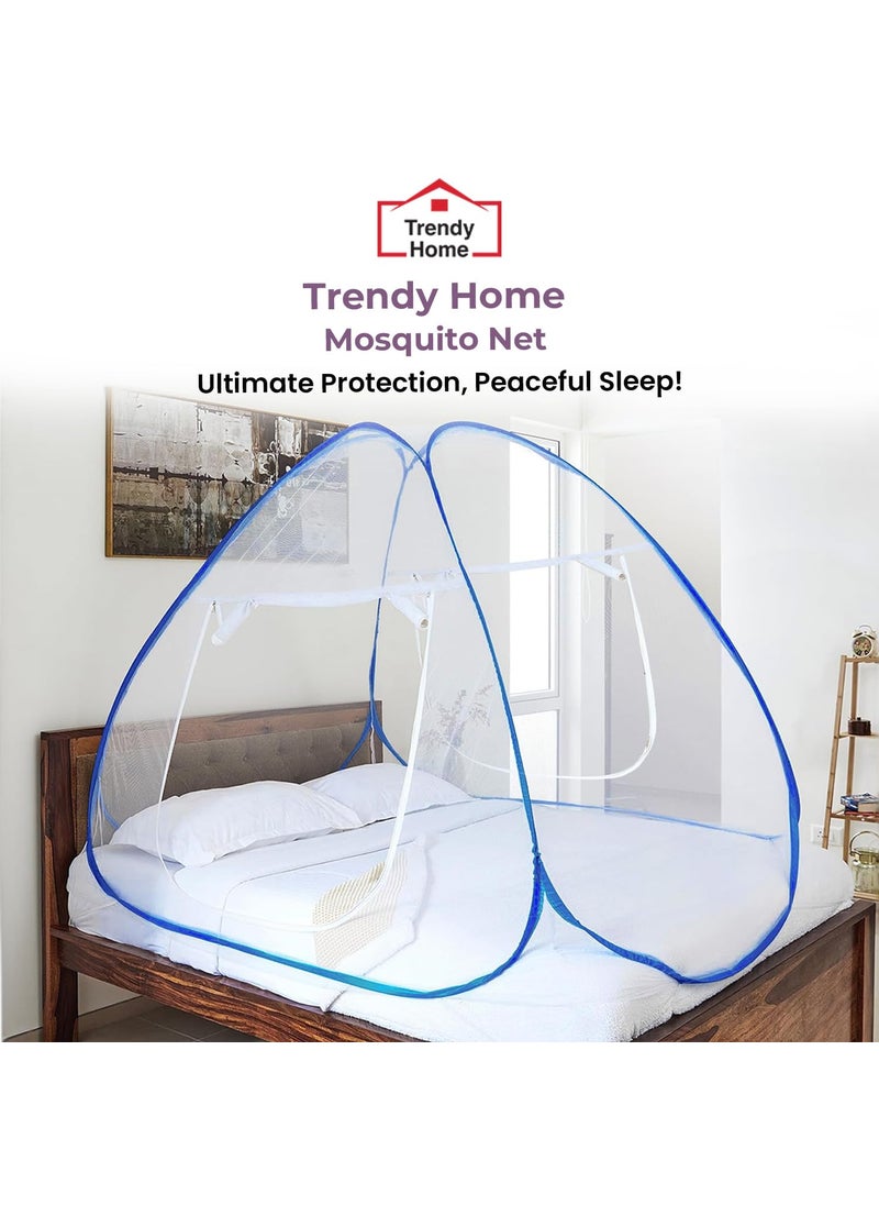 Senego Senego by Trendy Home Mosquito Net for KingSize Bed Foldable Machardani 30GSM Polyester Mesh PVC Coated Corrosion Resistant Steel Wire Blue  - Image 2