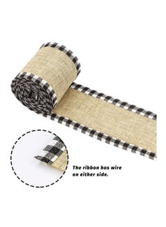 KASTWAVE 2 Rolls Buffalo Plaid Wired Edge Ribbons, Burlap Fabric Craft Ribbon for Wreath Floral Bows Craft Decor,  Fabric Craft Ribbon for DIY Bows Wrapping Decoration (Black, 2.5 x 216 Inch)  - Image 3