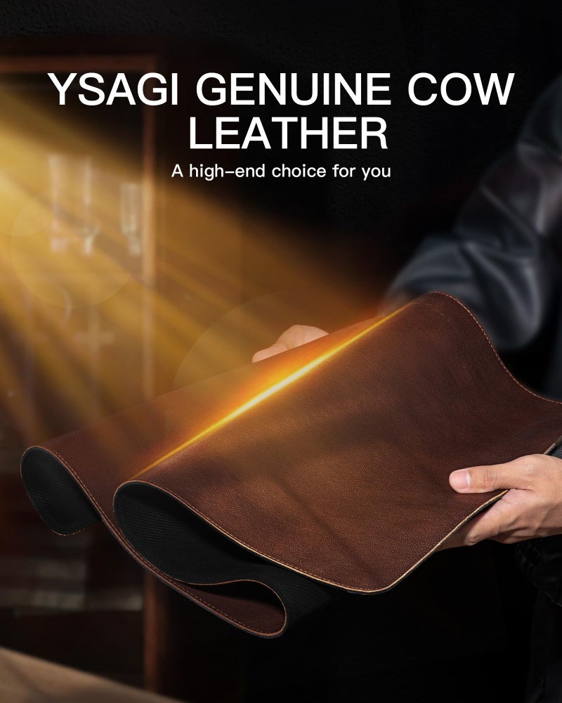YSAGi Genuine Leather Desk Mat, 35.4"X17" Office Desk Pad, Thick Premium Table Pad with Stitched Line, Non-Slip Laptop Writing Pad with Rubber Base (Dark Brown, 35.4"x17") - Image 2