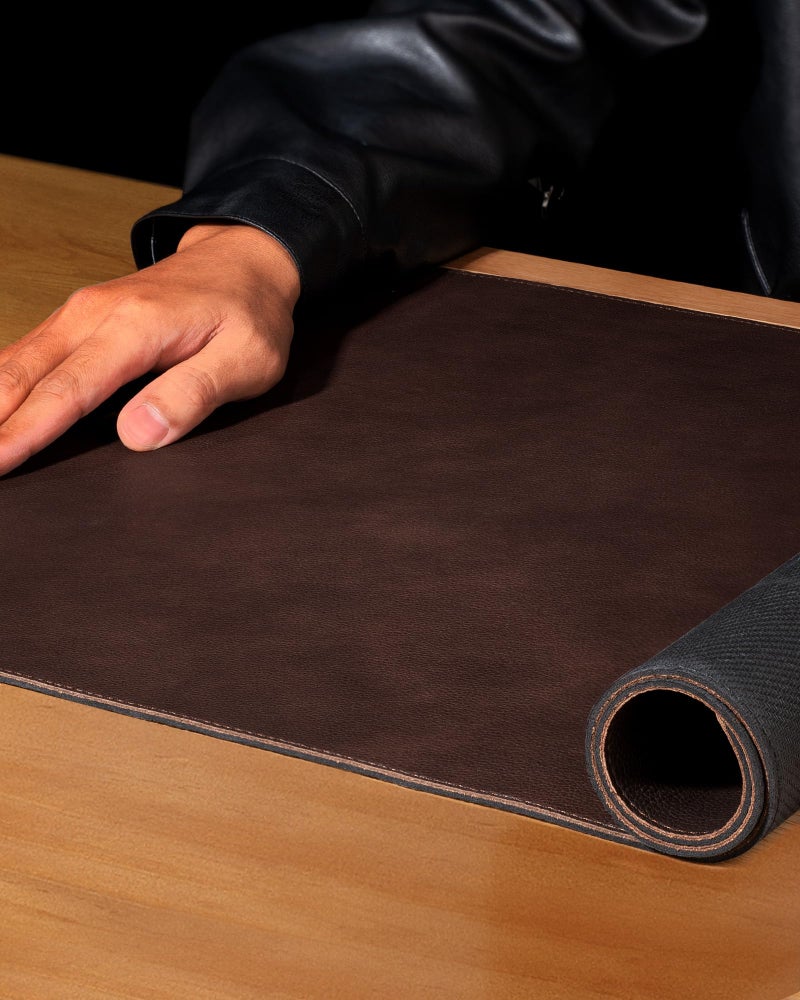 YSAGi Genuine Leather Desk Mat, 35.4"X17" Office Desk Pad, Thick Premium Table Pad with Stitched Line, Non-Slip Laptop Writing Pad with Rubber Base (Dark Brown, 35.4"x17") - Image 5