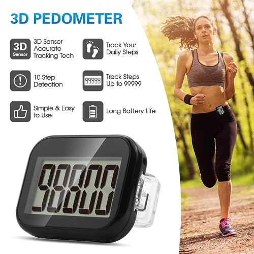 The Autostory 3D Pedometer, Simple Accurate Step Tracker for Men, Women, Kids, & Seniors. Large Digital Display, Detachable Clip Lanyard & Unmatched Precision in Step Counting (Black) - Image 2