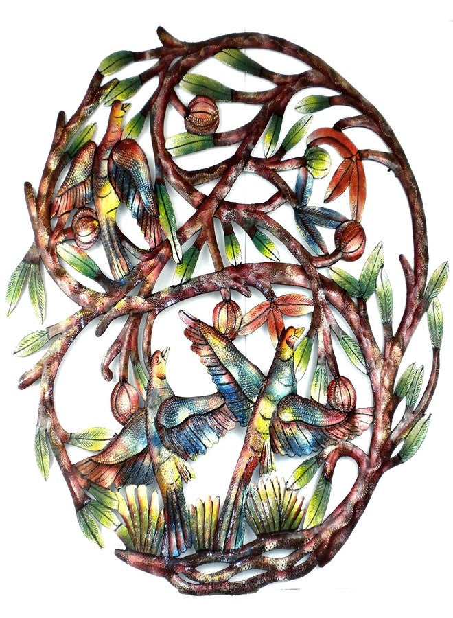 Global Crafts - Haitian Metal Wall Art Tree of Life - 24 in Recycled Wall Decor with 3 Birds - Image 1