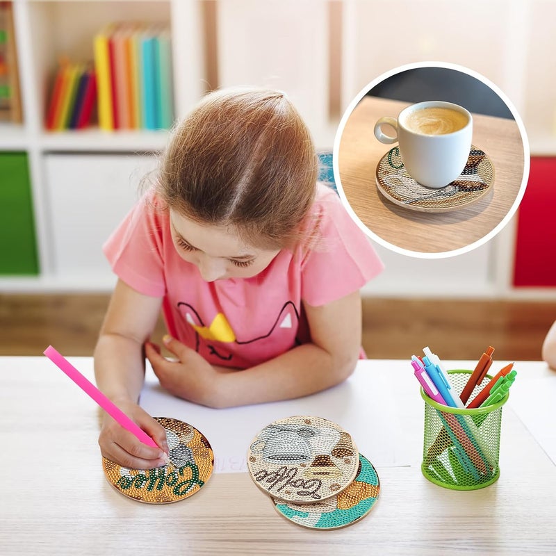 سيتسينك رسم الماس قهوة مساند مجموعات - 8 قطع DIY رسم الماس مساند كلاسيكية فنجان قهوة طابع فني حرفي للكبار هدايا حرف ديكورات منزلية - Image 5