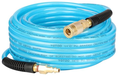 YOTOO Reinforced Polyurethane Air Hose 14 Inner Diameter by 50 Long Flexible Heavy Duty Air Compressor Hose with Bend Restrictor 14 Swivel Industrial Quick Coupler and Plug Blue - Image 1