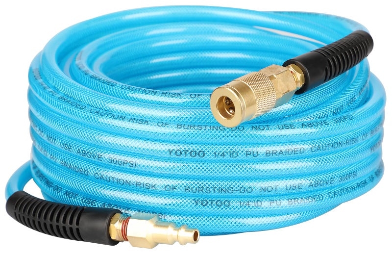 YOTOO Reinforced Polyurethane Air Hose 14 Inner Diameter by 50 Long Flexible Heavy Duty Air Compressor Hose with Bend Restrictor 14 Swivel Industrial Quick Coupler and Plug Blue - Image 2