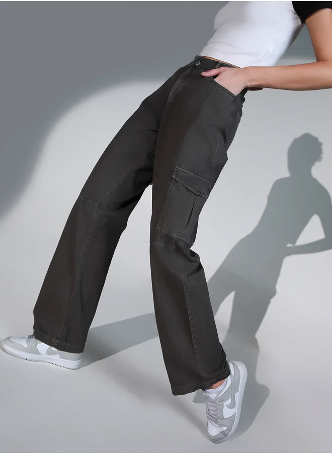 Hubberholme Solid High Rise Cargo Pants