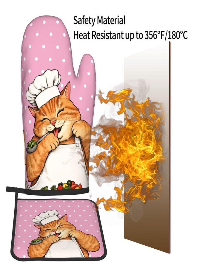DZGlobal Cat Oven Mitts - Pink Oven Mitts and Pot Holders Sets of 2 Cute Kitten Cooker Kitchen Mitts Hot Pads for Baking Grilling - Image 5