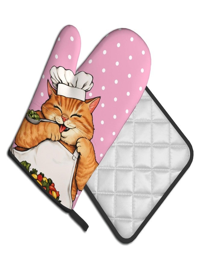 DZGlobal Cat Oven Mitts - Pink Oven Mitts and Pot Holders Sets of 2 Cute Kitten Cooker Kitchen Mitts Hot Pads for Baking Grilling - Image 2