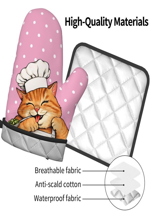 DZGlobal Cat Oven Mitts - Pink Oven Mitts and Pot Holders Sets of 2 Cute Kitten Cooker Kitchen Mitts Hot Pads for Baking Grilling - Image 4