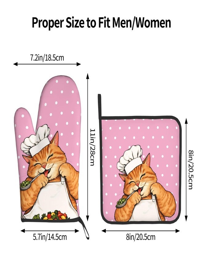 DZGlobal Cat Oven Mitts - Pink Oven Mitts and Pot Holders Sets of 2 Cute Kitten Cooker Kitchen Mitts Hot Pads for Baking Grilling - Image 3