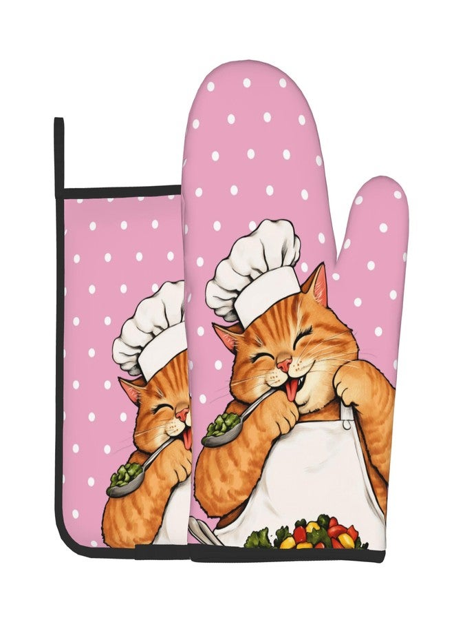 DZGlobal Cat Oven Mitts - Pink Oven Mitts and Pot Holders Sets of 2 Cute Kitten Cooker Kitchen Mitts Hot Pads for Baking Grilling - Image 1