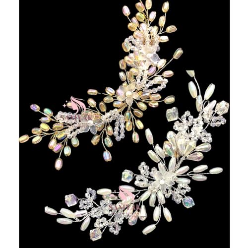 Samyak Combo of 2 Wedding Hair Pins Tiara Accessories Handmade Headdress Brooch for Women & Girls Bridesmaid Hair Vine (Silver-Gold) - Image 2
