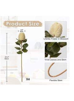 KASTWAVE 4 Pack Artificial Flowers Bouquets, Cream White Long Stem Artificial Flowers, Suitable for for Office Home Table Decor Wedding Party (57 cm)  - Image 2