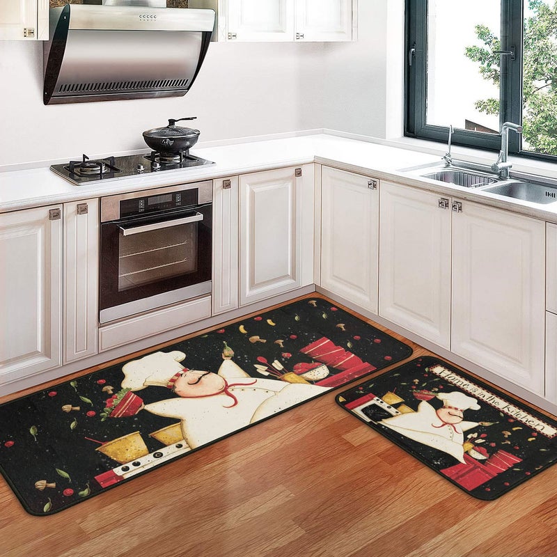 OUXIOAZ Demvemin 2 PCS Kitchen Rugs and Mats Non Skid Washable, Soft Super Absorbent Fat Chef Today's Special Salad Kitchen Mat Doormat Carpet Bathroom Runner Set - Image 1