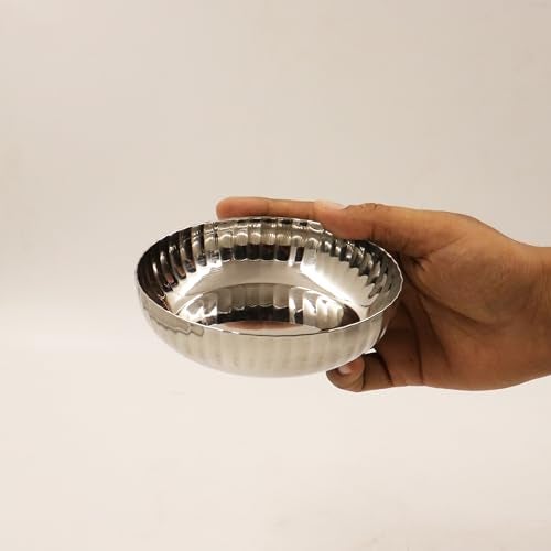 Spillbox Stainless Steel Hammered Bowl|Quarter Plates| Snack Plate|Nasta Plate| Dessert Plate Set| Side Dish Cup|Mirror Finish| BPA Free(SS Ribbed Sidedish Plate) (Pack of 6) - Image 2