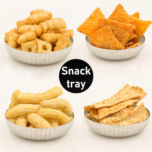 Spillbox Stainless Steel Hammered Bowl|Quarter Plates| Snack Plate|Nasta Plate| Dessert Plate Set| Side Dish Cup|Mirror Finish| BPA Free(SS Ribbed Sidedish Plate) (Pack of 6) - Image 3