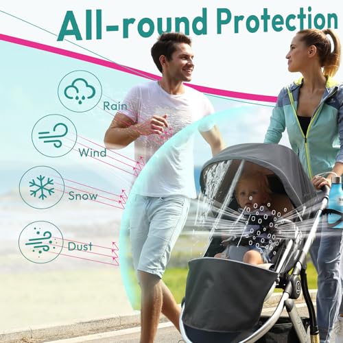 Boffinby Performance Rain Shield, Rain Cover Fits for UPPAbaby Vista/Vista V2/Vista V3/Cruz/Cruz V2 Stroller, Protect from Wind/Rain/Snow/Dust, Air Vent Hole, Window with Zipper, Stroller Accessories - Image 3