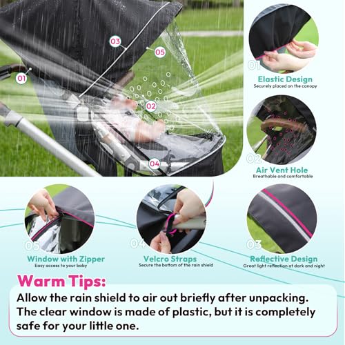 Boffinby Performance Rain Shield, Rain Cover Fits for UPPAbaby Vista/Vista V2/Vista V3/Cruz/Cruz V2 Stroller, Protect from Wind/Rain/Snow/Dust, Air Vent Hole, Window with Zipper, Stroller Accessories - Image 5