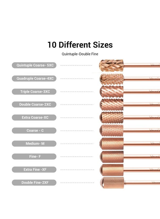 ميلودي سوزي رؤوس مثقاب أظافر آمنة من ميلودي سوزي، رؤوس كربيد ذات أسطوانة كبيرة ذات سطح أملس مستدير مقاس 3/32 بوصة، مناسبة لتقليم الأظافر والباديكير وتلميع البشرة، رؤوس للمبتدئين، لون ذهبي وردي، سلسلة بت-إس، رفيعة - Image 3