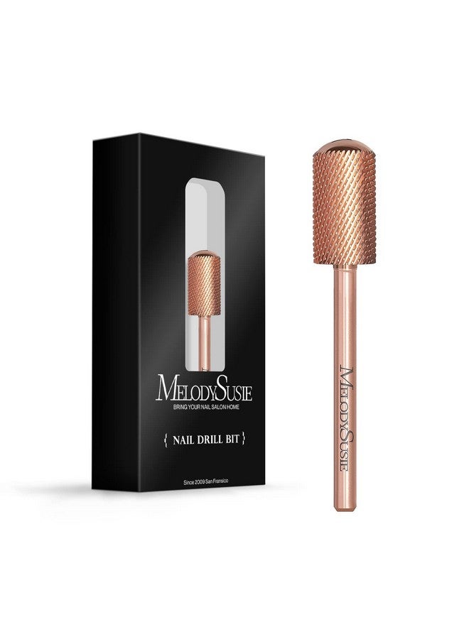 ميلودي سوزي رؤوس مثقاب أظافر آمنة من ميلودي سوزي، رؤوس كربيد ذات أسطوانة كبيرة ذات سطح أملس مستدير مقاس 3/32 بوصة، مناسبة لتقليم الأظافر والباديكير وتلميع البشرة، رؤوس للمبتدئين، لون ذهبي وردي، سلسلة بت-إس، رفيعة - Image 1