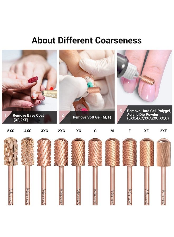 ميلودي سوزي رؤوس مثقاب أظافر آمنة من ميلودي سوزي، رؤوس كربيد ذات أسطوانة كبيرة ذات سطح أملس مستدير مقاس 3/32 بوصة، مناسبة لتقليم الأظافر والباديكير وتلميع البشرة، رؤوس للمبتدئين، لون ذهبي وردي، سلسلة بت-إس، رفيعة - Image 4