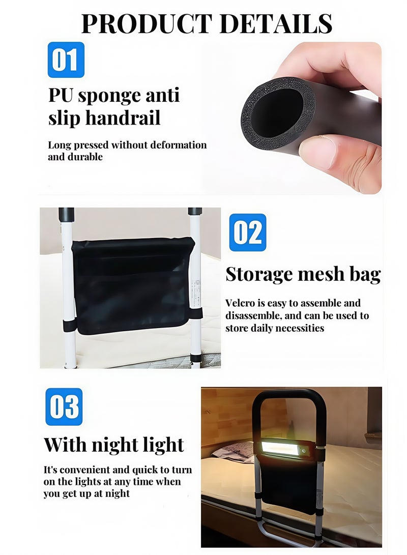 الدرابزينات لسلامة كبار السن مع جيوب تخزين قابلة للتعديل مع دعم جانبي لمساعدة كبار السن تنزلق تحت فراش السرير مع عكاز طبي لحماية السرير ومقابض سرير الأسرة - Image 5
