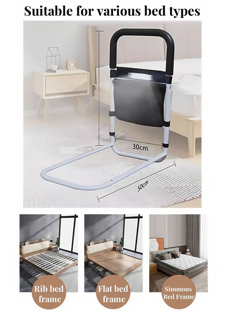 الدرابزينات لسلامة كبار السن مع جيوب تخزين قابلة للتعديل مع دعم جانبي لمساعدة كبار السن تنزلق تحت فراش السرير مع عكاز طبي لحماية السرير ومقابض سرير الأسرة - Image 4