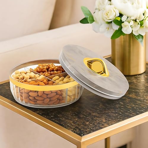 GALOOF 4-Section Round Transparent Dry Fruit Serving Box | Multipurpose Airtight Storage Set | Premium Festive Gifting & Serving Tray for Dry Fruits, Chocolates, Snacks & Candy (GREY MARBLE) - Image 3