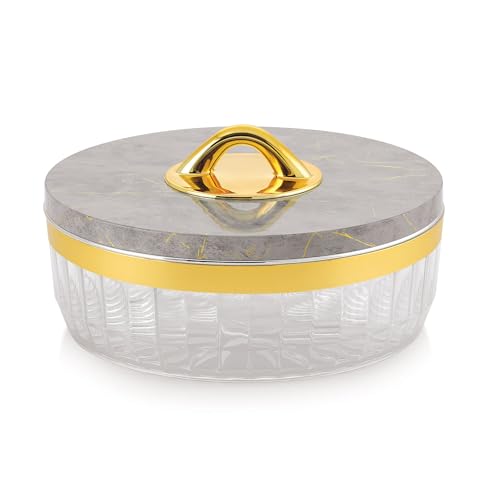GALOOF 4-Section Round Transparent Dry Fruit Serving Box | Multipurpose Airtight Storage Set | Premium Festive Gifting & Serving Tray for Dry Fruits, Chocolates, Snacks & Candy (GREY MARBLE) - Image 2
